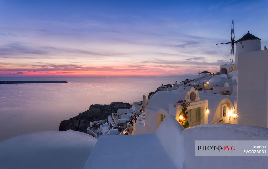 Sunset time in Oia village,Santorini Island, Greece