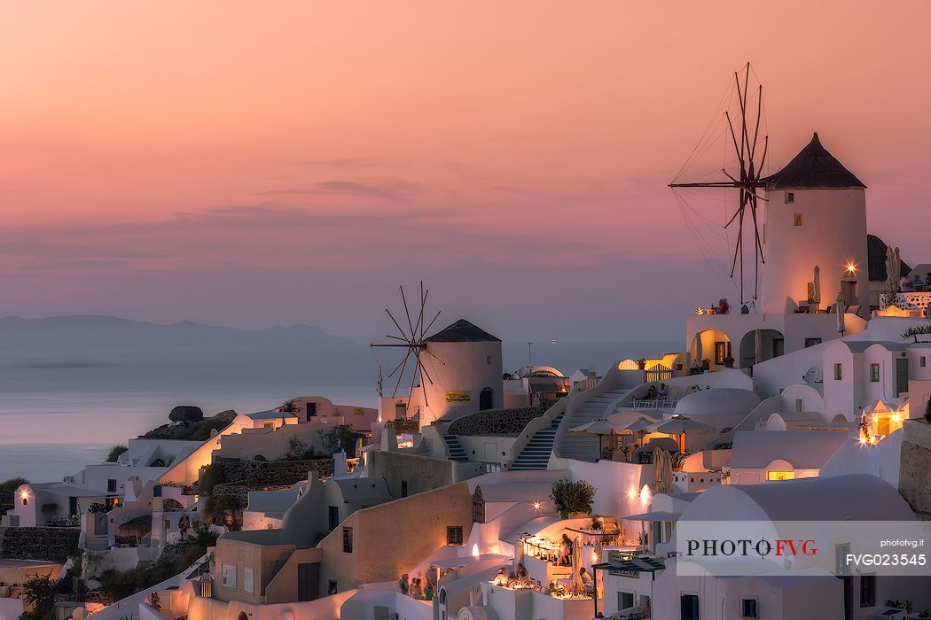 Sunset time in Oia village,Santorini Island, Greece