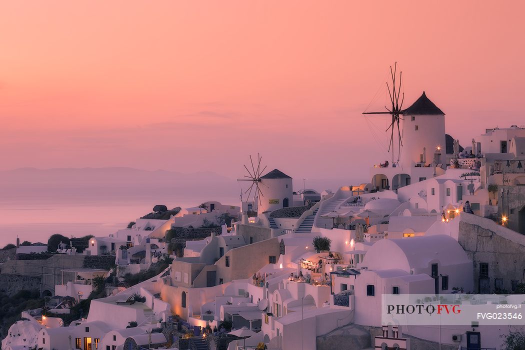 Sunset time in Oia village,Santorini Island, Greece