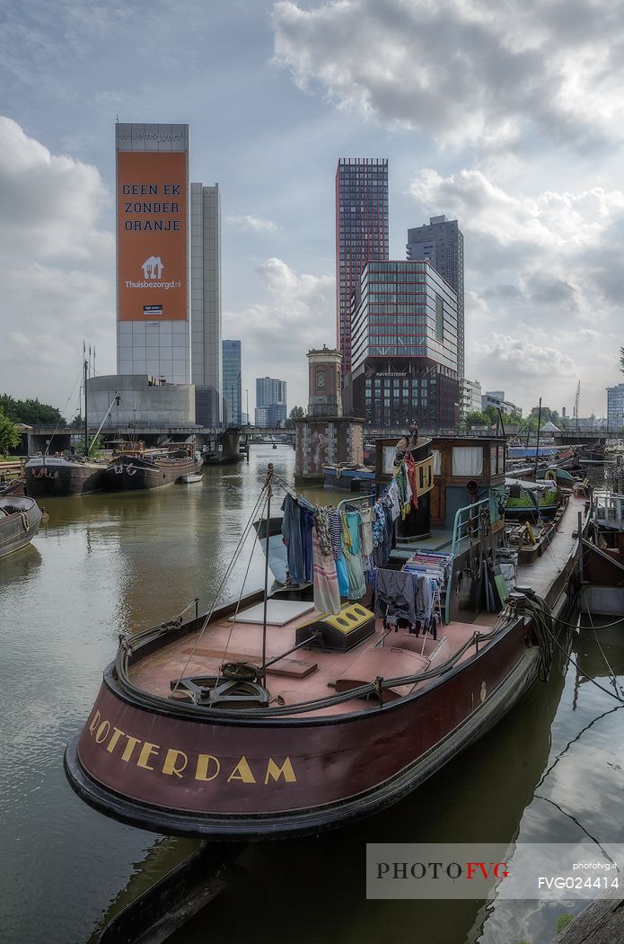 Floating boat in the Rotterdam Harbour, Holland