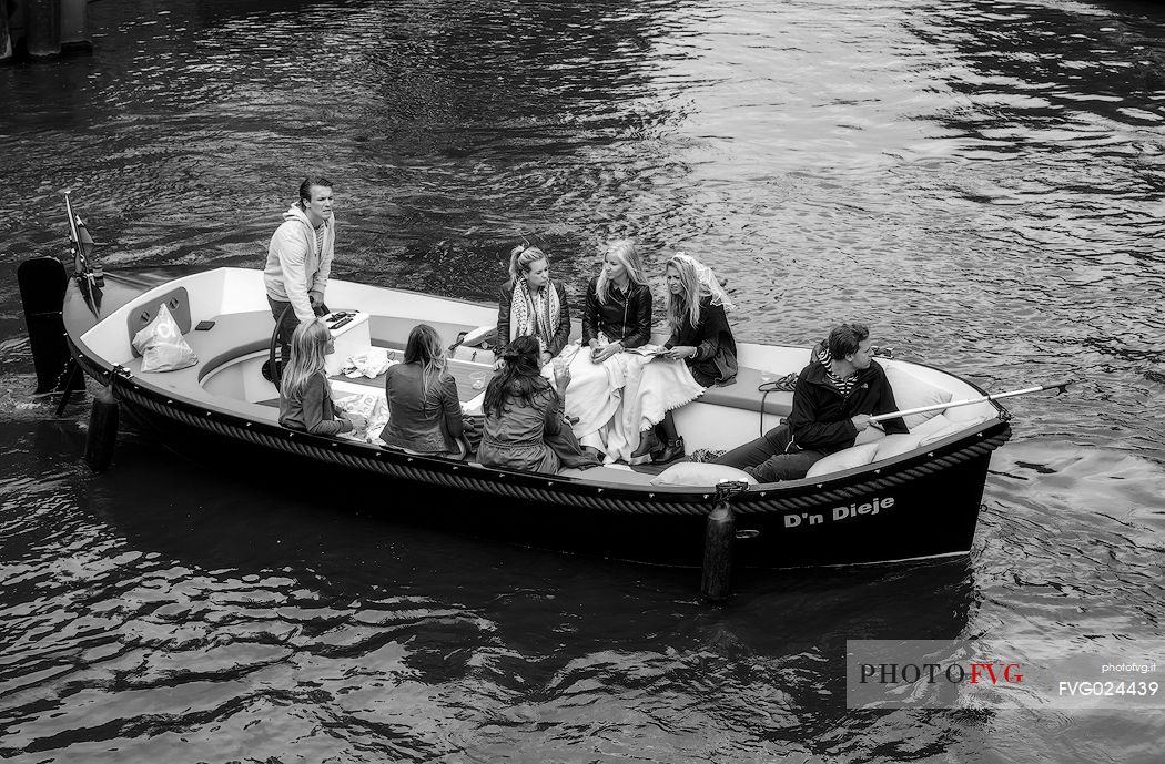 It's saturday and the dutch youth make a party along the Amsterdam canals.Just for fun.Dutch lifestyle, Holland