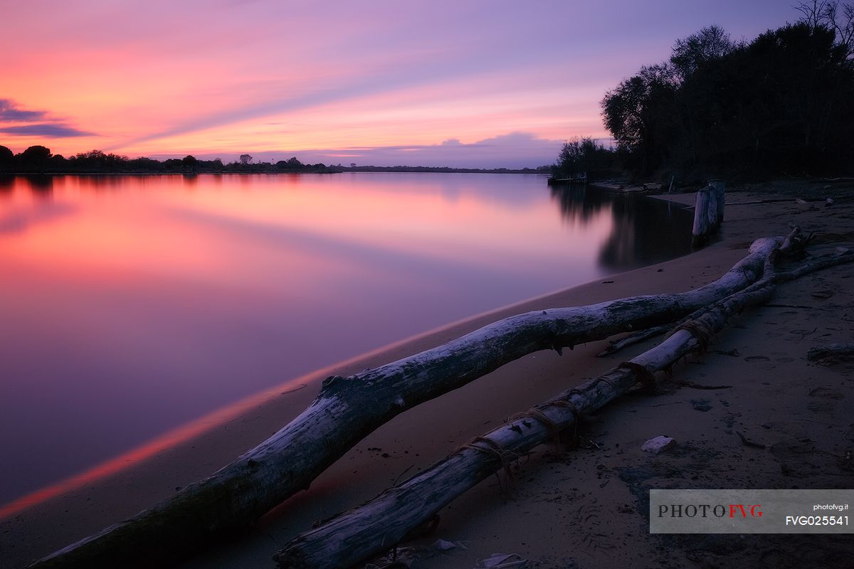 Sunset on Tagliamento delta river, Italy