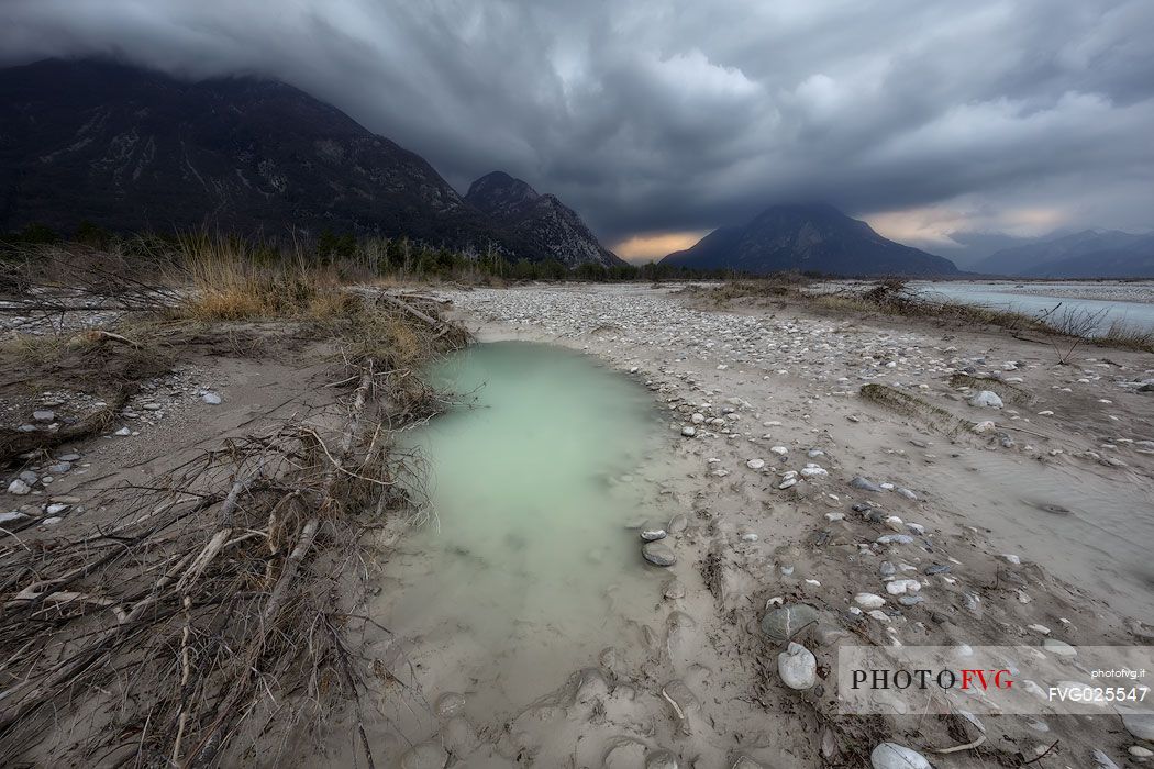 Stormy weather on Tagliamento river, Italy