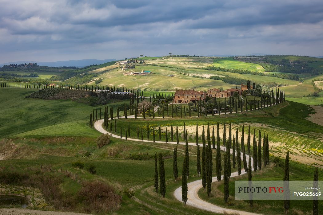 Typical countryside farm near Asciano, Orcia valley, Tuscany, Italy