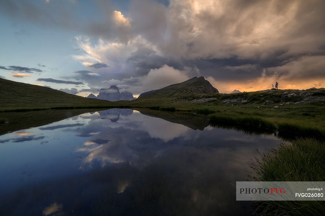 Mondeval, Lago delle Baste lake and Monte Pelmo in backgroud, Passo Giau, dolomites, Italy