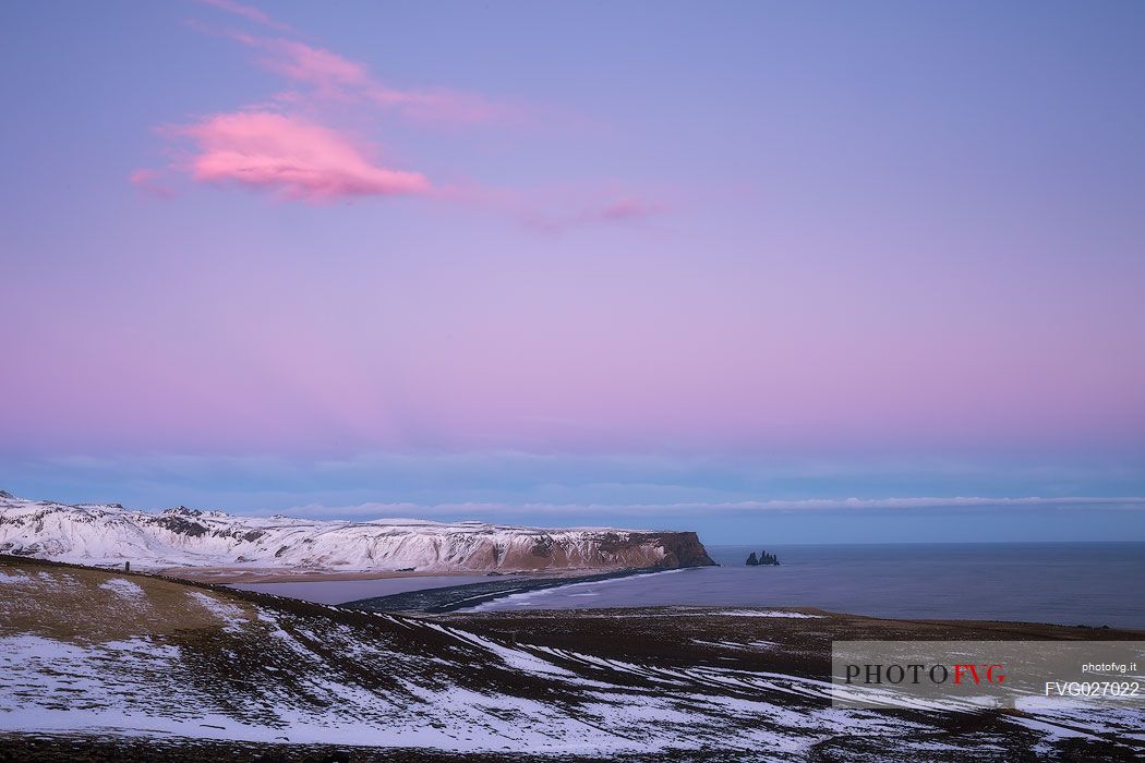 Panoramic view from Dyrhlaey on sunset, Iceland