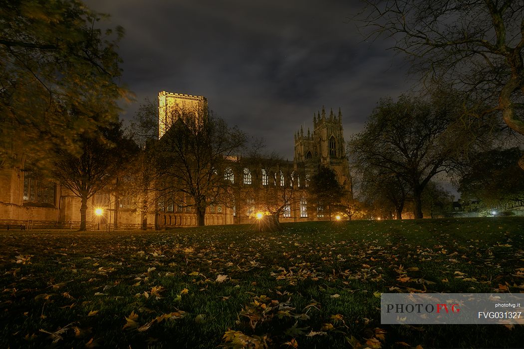 Night view of York Minster (Cathedral), the old medieval gothic church, Yorkshire, Great Britain,