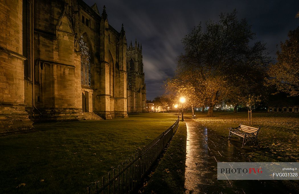 Night view of York Minster (Cathedral), the old medieval gothic church, Yorkshire, Great Britain,