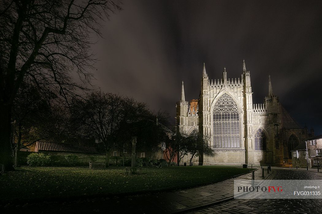 Night view of York Minster (Cathedral), the old medieval gothic church, Yorkshire, Great Britain,