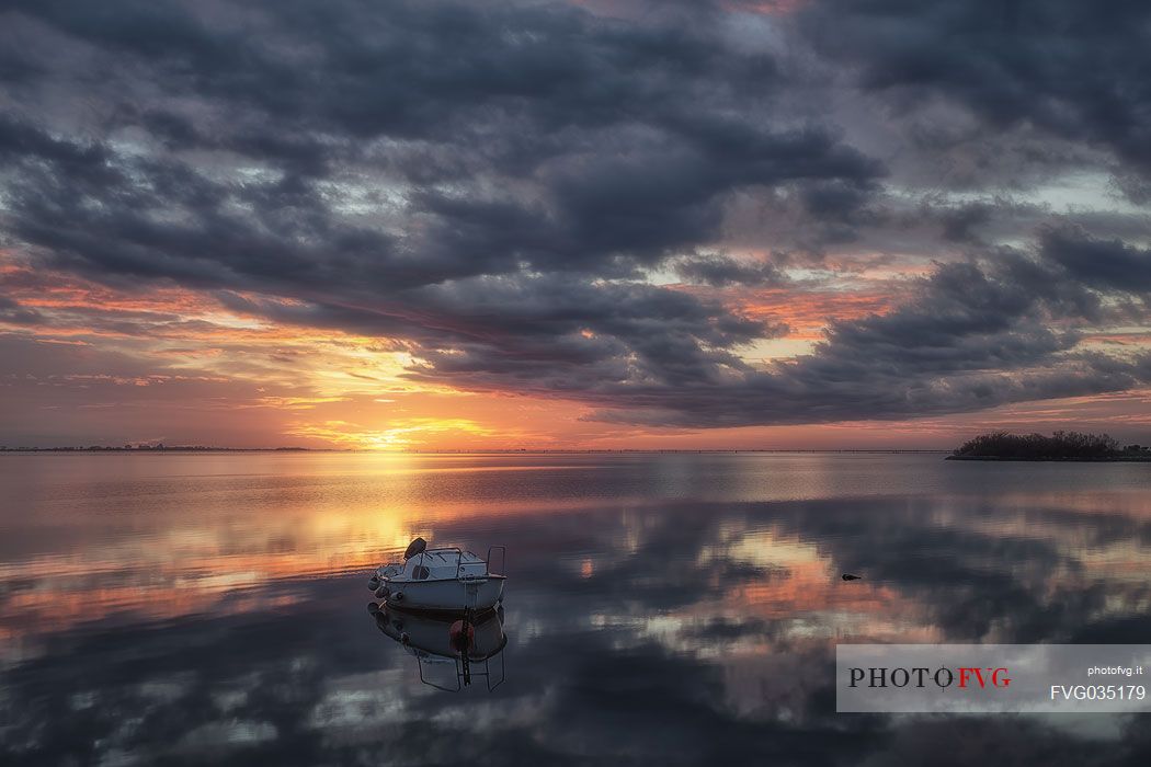 Sunset time over Grado lagoon, Friuli Venezia Giulia, Italy, Europe