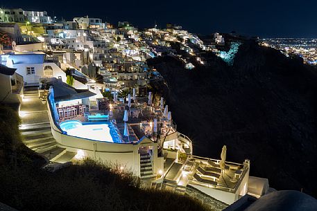 Panoramic view by night of Imerovigli village in Santorini island, Greece Panoramic view by night of Imerovigli village in Santorini island, Greece