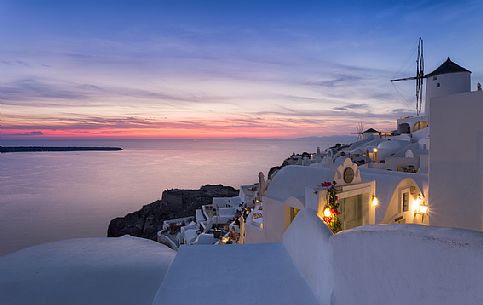 Sunset time in Oia village,Santorini Island, Greece