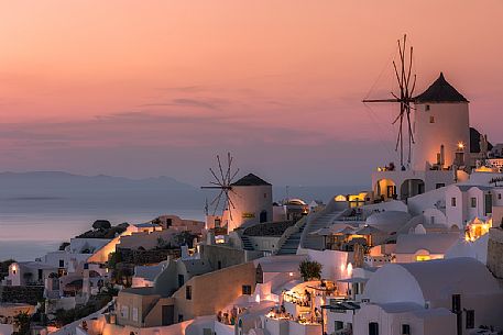 Sunset time in Oia village,Santorini Island, Greece