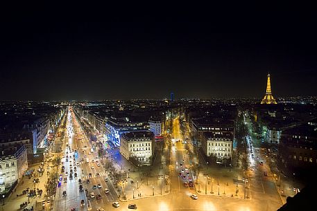 Panoramic view of Paris from the top of Arc de Triomphe, France