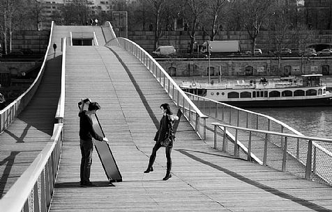 Fashion on Passerelle Simone de Beauvoir, Paris, France