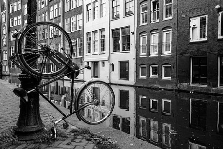 Hanging biclycle,  the dutch symbol, Amsterdam, Holland 