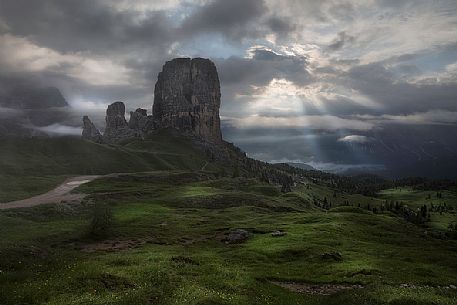 Cinque Torri monolith rocks at dawn, Cortina d'Ampezzo, dolomites, Italy Cinque Torri monolith rocks at dawn, Cortina d'Ampezzo, dolomites, Italy