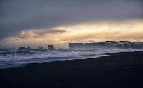 Lava beach in the stormy, Vik, Iceland