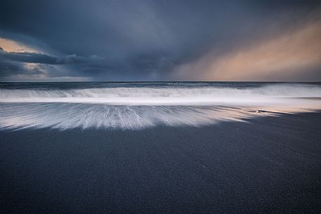 Stormy weather on sunset at Vik i Myrdal, Iceland