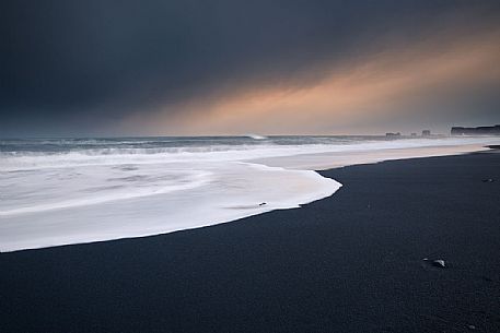 Stormy weather on sunset at Vik i Myrdal, Iceland