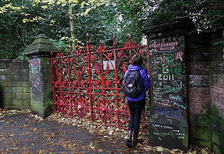 The gate of Strawberry field orphanage  made famous by a Beatles song: Strawberry Fields Forever, Liverpool, United Kingdom