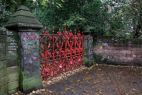 The gate of Strawberry field orphanage  made famous by a Beatles song: Strawberry Fields Forever, Liverpool, United Kingdom