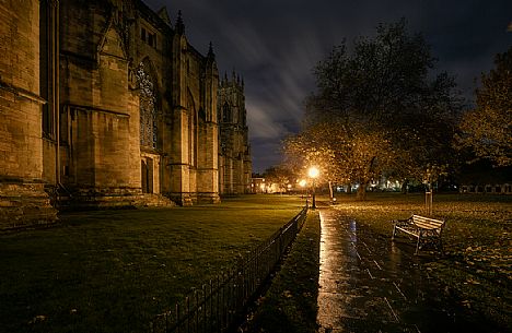 Night view of York Minster (Cathedral), the old medieval gothic church, Yorkshire, Great Britain,