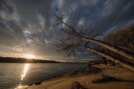 Tagliamento river view from Lignano riviera side just a moment before sunset, Friuli Venezia Giulia, Italy, Europe