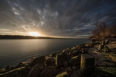 Tagliamento river view from Lignano riviera side just a moment before sunset, Friuli Venezia Giulia, Italy, Europe