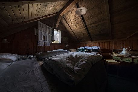 Inside view of a room at Capanna Cervino mountain hut, Rolle Pass, Parco Naturale Paneveggio Pale di San Martino, dolomites, Trentino Alto Adige, Italy, Europe
Inside view of a room at Capanna Cervino mountain hut, Rolle Pass, Parco Naturale Paneveggio Pale di San Martino, dolomites, Trentino Alto Adige, Italy, Europe