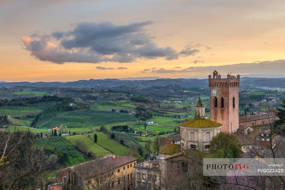 Tower of Matilde or Torre Matilde at sunset, San Miniato, Tuscany, Italy