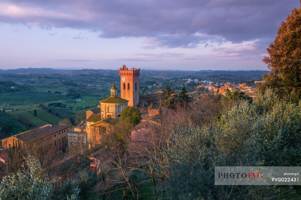 Tower of Matilde or Torre Matilde at sunrise, San Miniato, Tuscany, Italy