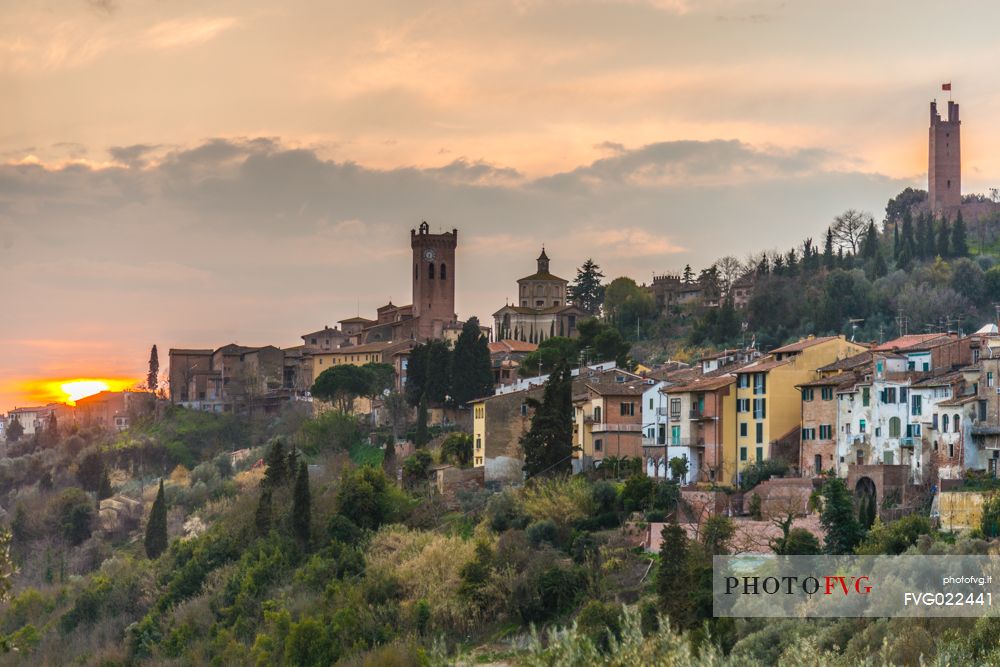 Sunset on the hills of San Miniato with Matilde and Federico II towers, Tuscany, Italy