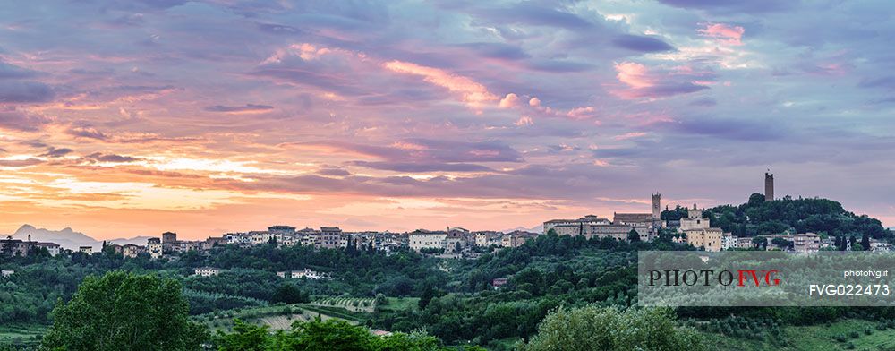 Sunset on the hills of San Miniato with Matilde and Federico II towers, Tuscany, Italy