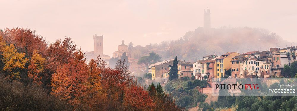 Sunrise on the hills of San Miniato with Matilde and Federico II towers, Tuscany, Italy