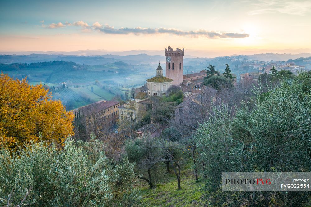 Tower of Matilde or Torre Matilde at sunset, San Miniato, Tuscany, Italy