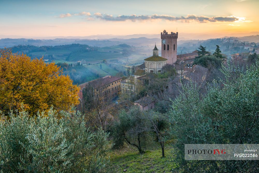 Tower of Matilde or Torre Matilde at sunset, San Miniato, Tuscany, Italy