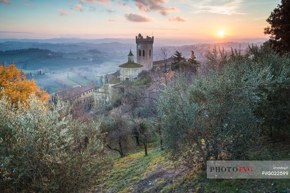 Tower of Matilde or Torre Matilde at sunset, San Miniato, Tuscany, Italy