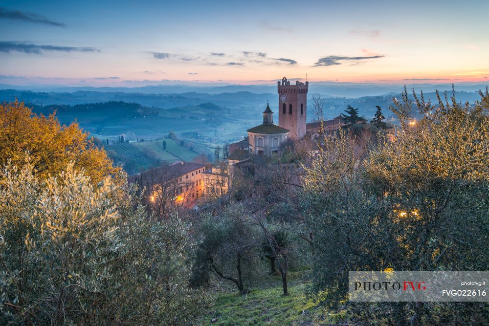 Tower of Matilde or Torre Matilde at sunset, San Miniato, Tuscany, Italy