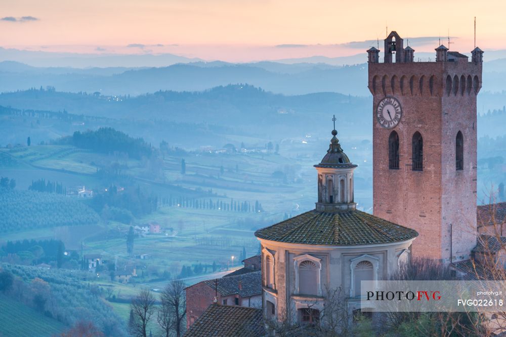 Tower of Matilde or Torre Matilde at sunset, San Miniato, Tuscany, Italy