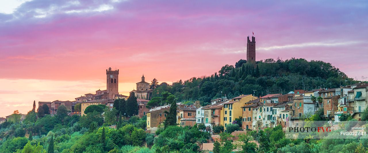 Sunset on the hills of San Miniato with Matilde and Federico II towers, Tuscany, Italy