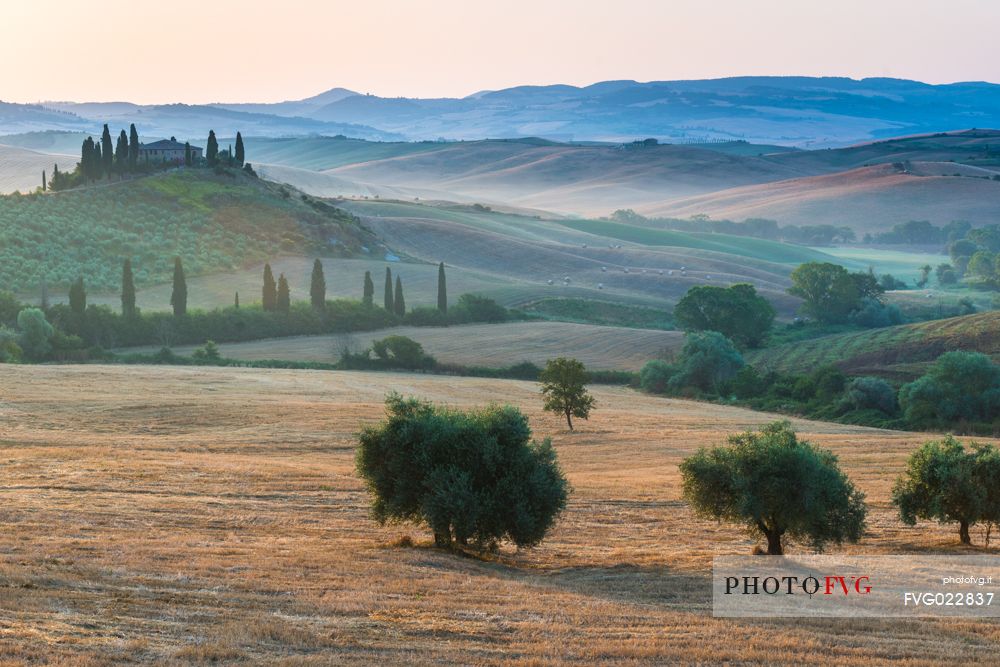 Sunrise on the hills of Tuscany, Orcia valley, Italy