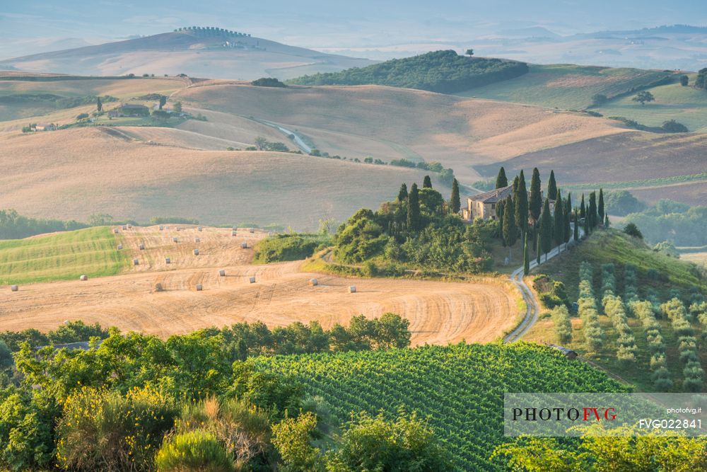 Sunrise on the hills of Tuscany, Orcia valley, Italy