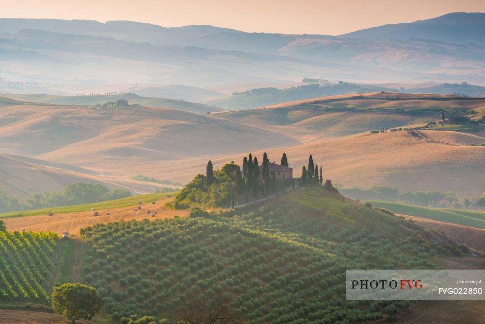 Sunrise on the hills of Tuscany, Orcia valley, Italy