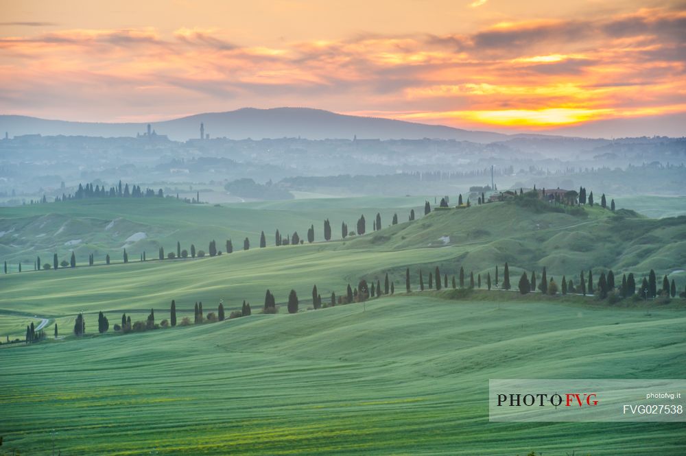 Crete Senesi landscapes at sunset, Orcia valley, Tuscany, Italy