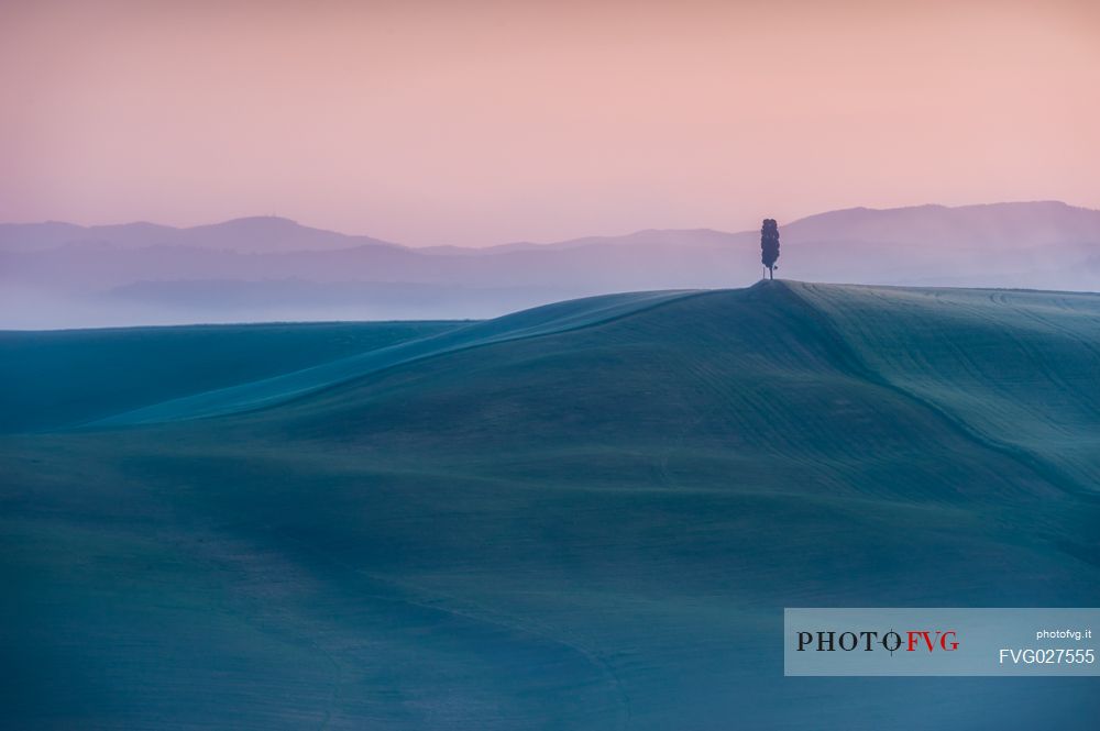 Crete Senesi landscapes at the twilight, Orcia valley, Tuscany, Italy