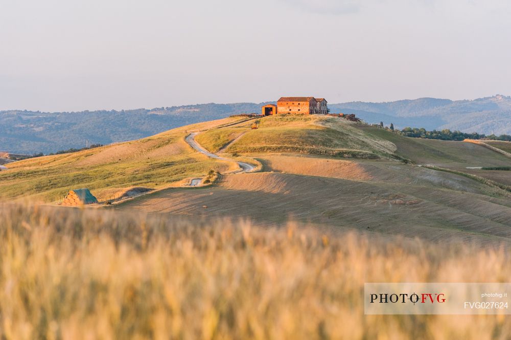 Farm in the Crete Senesi landscape, Orcia valley, Tuscany, Italy