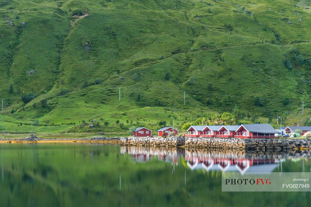 Rorbu house the traditional Norwegian fishermen house, Reine village, Lofoten islands, Norway