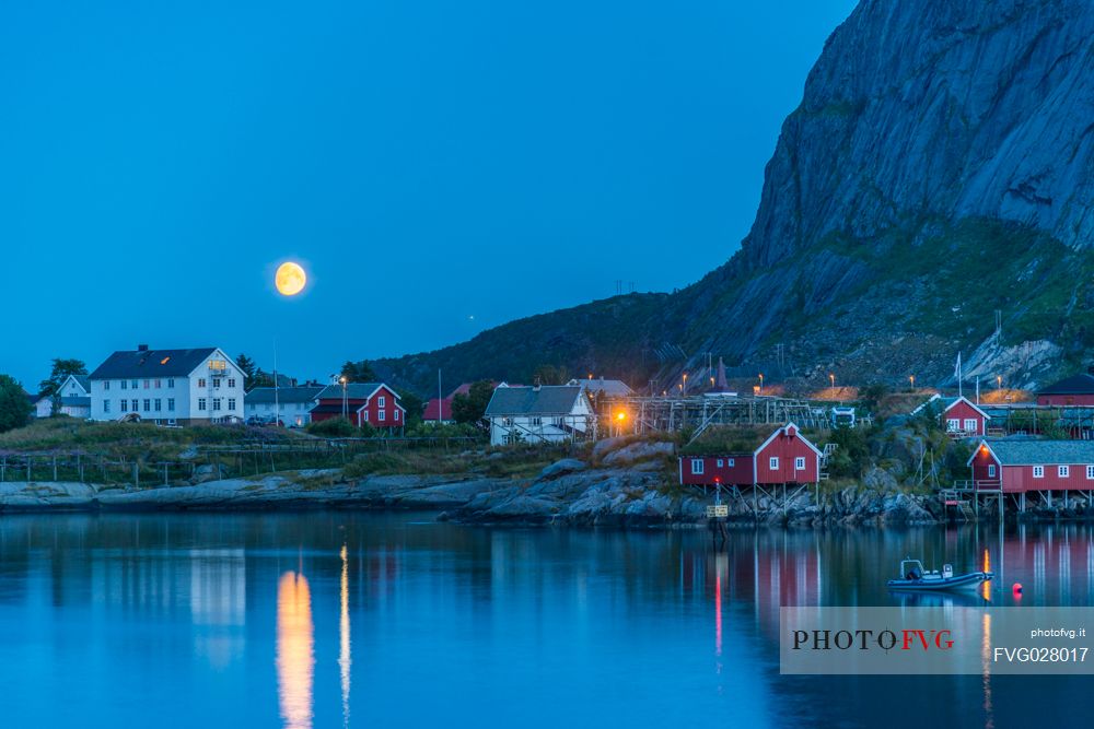 Full moon on the village of Reine, Lofoten Islands, Norway