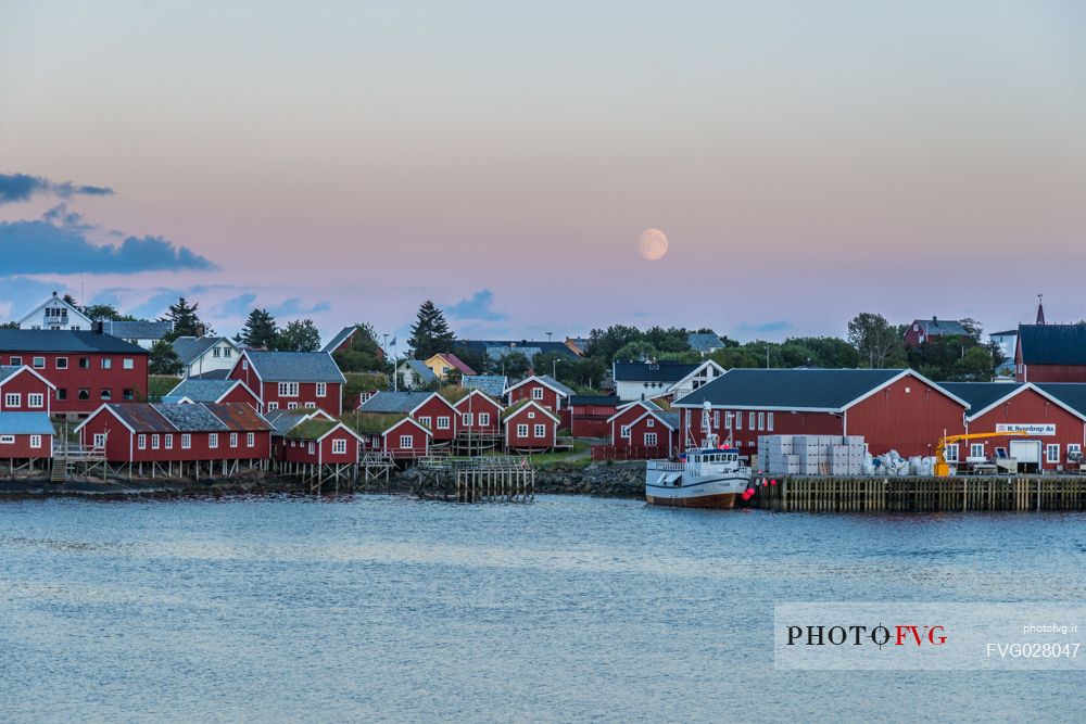 Rise of the moon on Reine village, Lofoten Islands, Norway